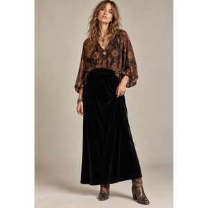 Vintage TR Bentley Velvet Maxi Skirt Large Black 90s Grunge Whimsigoth Witchy